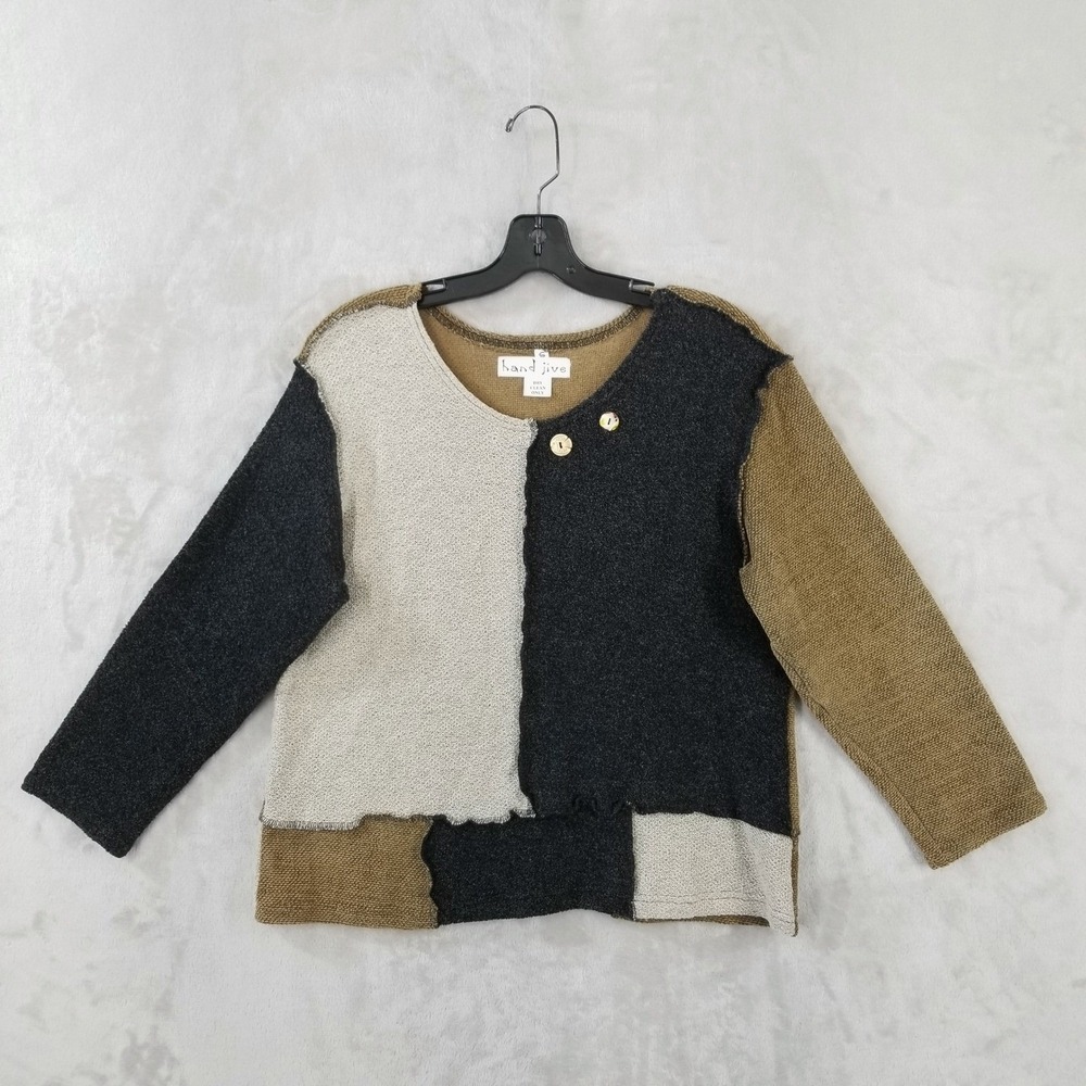 Hand Jive Sweater Womens S Colorblock Patchwork Knit Neutral Textured Art Wear